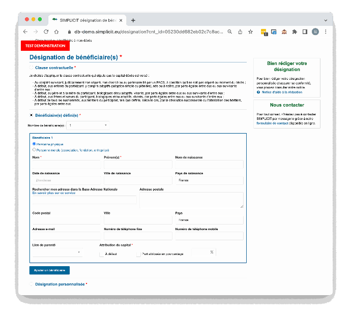 Assurance - Désignation de bénéficiaires - SimplicIT